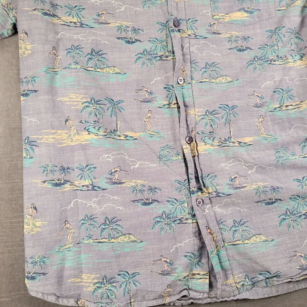 Body Glove Shirt Mens Large Blue Button Up Hawaiian Surfing Hula Girl Retro Logo